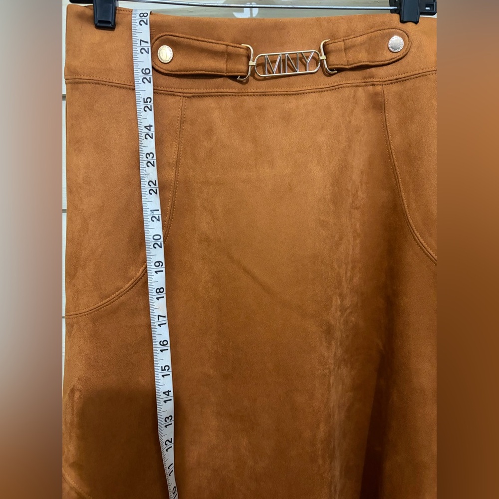 MNY Cognac Suede Skirt Minimalist Equestrian Western Old Money - Picture 12 of 13